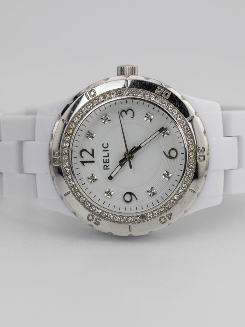 Relic Starla ZR11898 White Crystal Bezel Quartz Analog Women's Watch New Battery - Picture 3 of 9